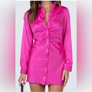 Princess Polly Long Sleeve Button Up Pink Mini Dress
